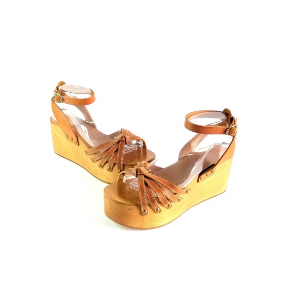 ISABEL MARANT Etoile Zia Leather Platform Wedge Sandals Tan Sz 41 11 Ankle Strap - Picture 1 of 13